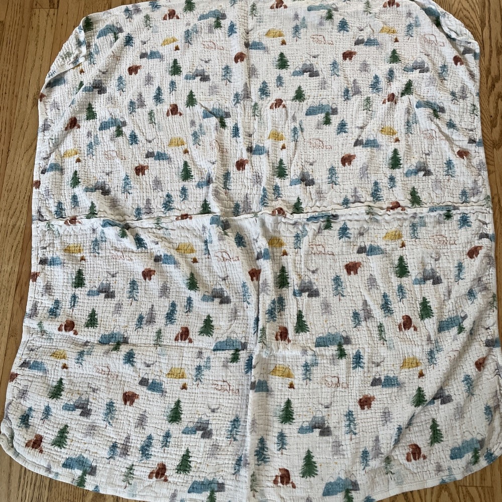 LouLou Lollipop Muslin‎ Bamboo Blend Blanket Wrap Camping Bear Woods 37 X 35